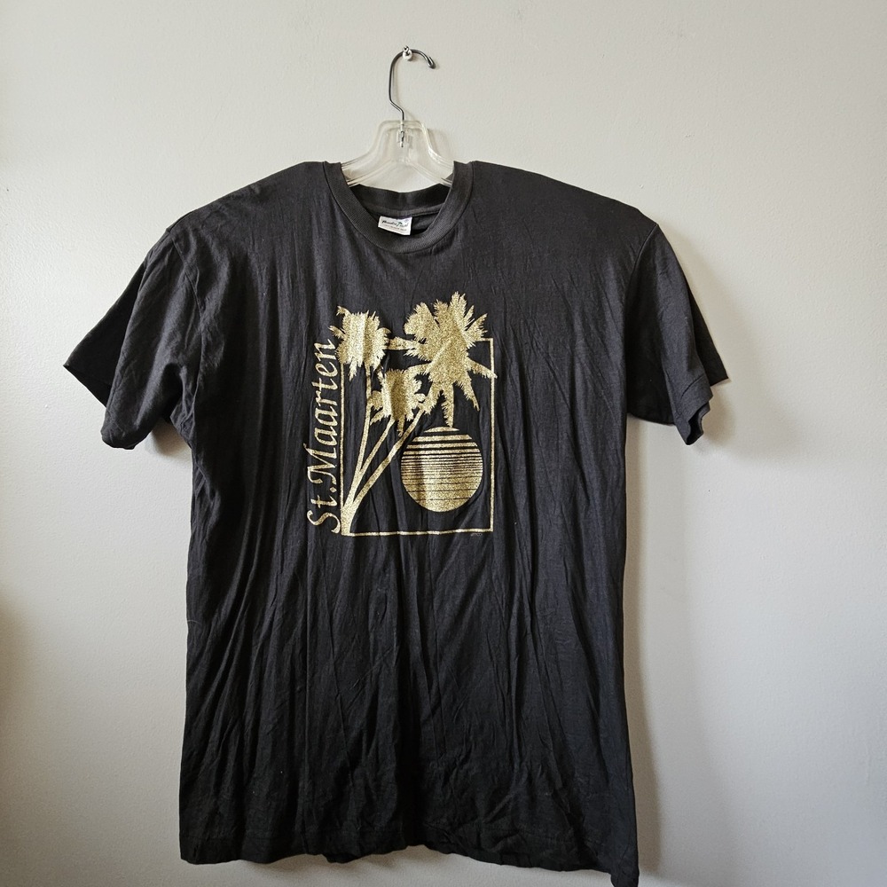 Vintage‎ St. Marten T-Shirt Men's Size XL Single Stitch Black Gold Tee